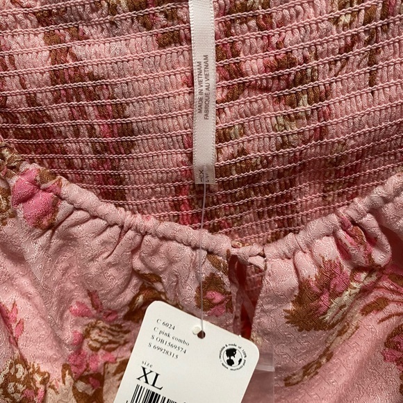 Free People Hilary floral pink Printed Top Pink Combo Boho crew summer NEW XL/XS - Picture 9 of 10